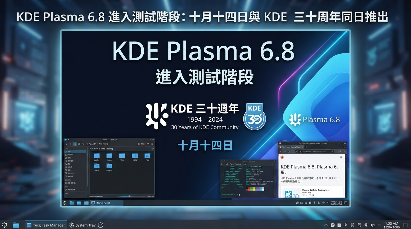 KDE Plasma 6.8 進入測試階段:十月十四日與 KDE 三十周年同日推出