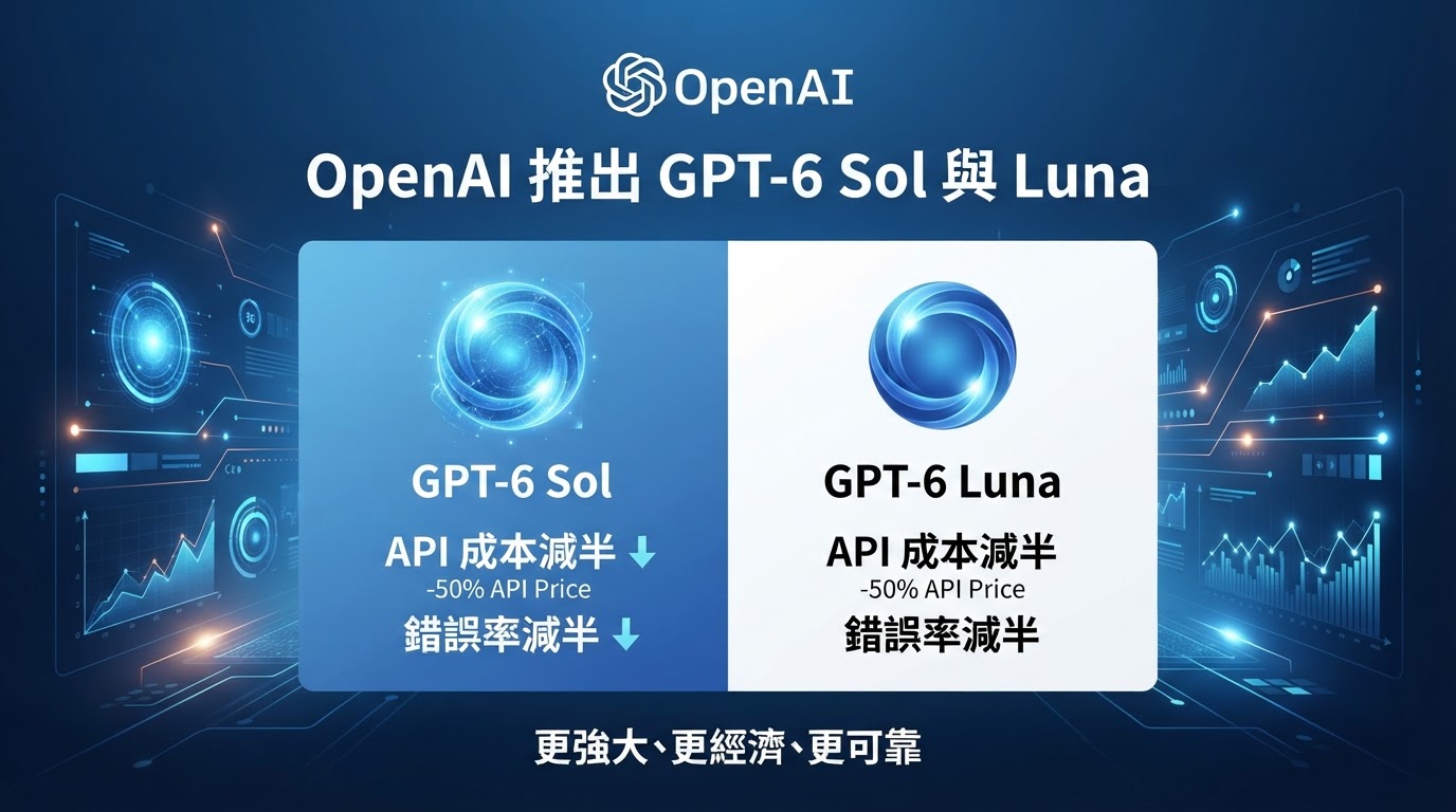OpenAI 推出 GPT-6 Sol 與 Luna:API 減價一半、錯誤率減半
