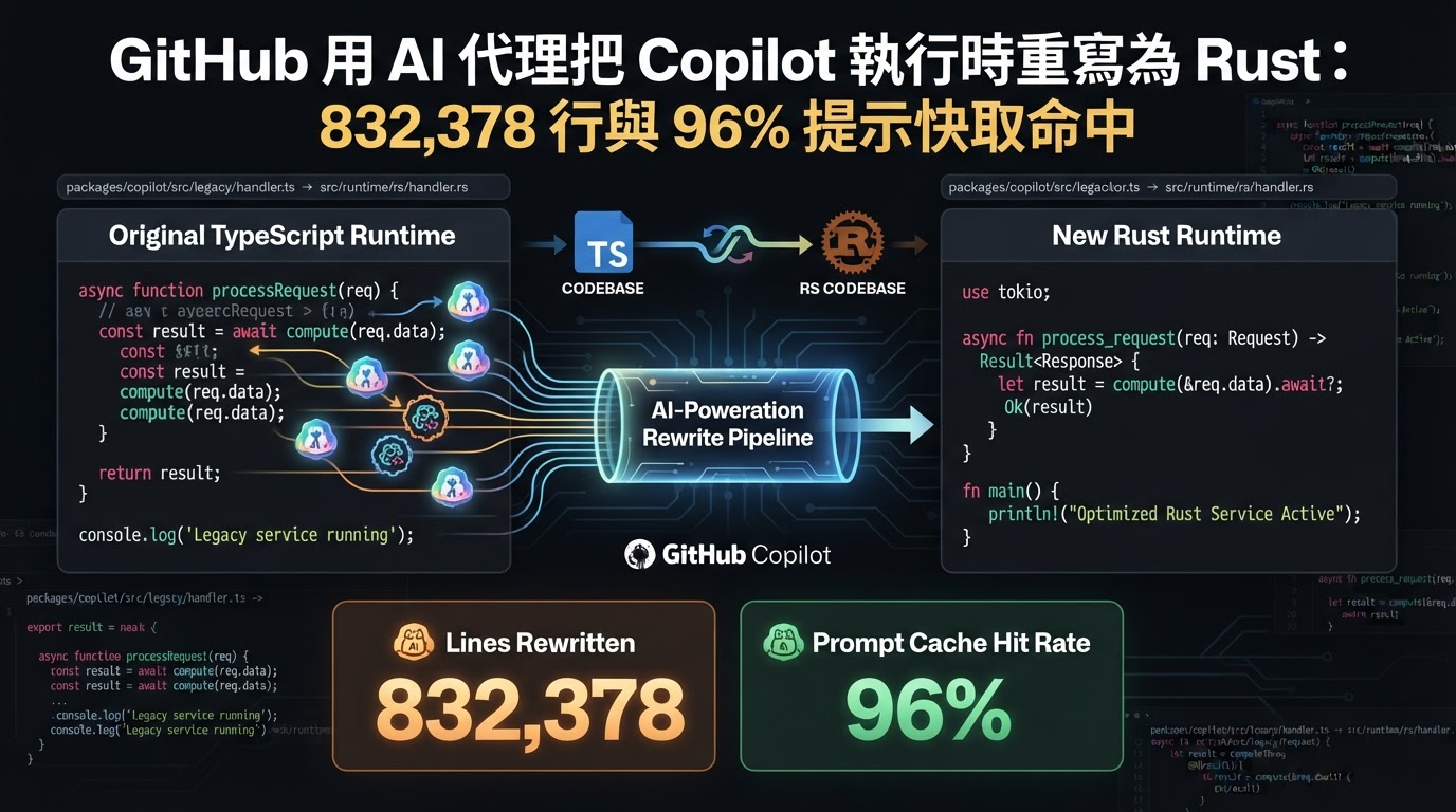 GitHub 用 AI 代理把 Copilot 執行時重寫為 Rust：832,378 行與 96% 提示快取命中