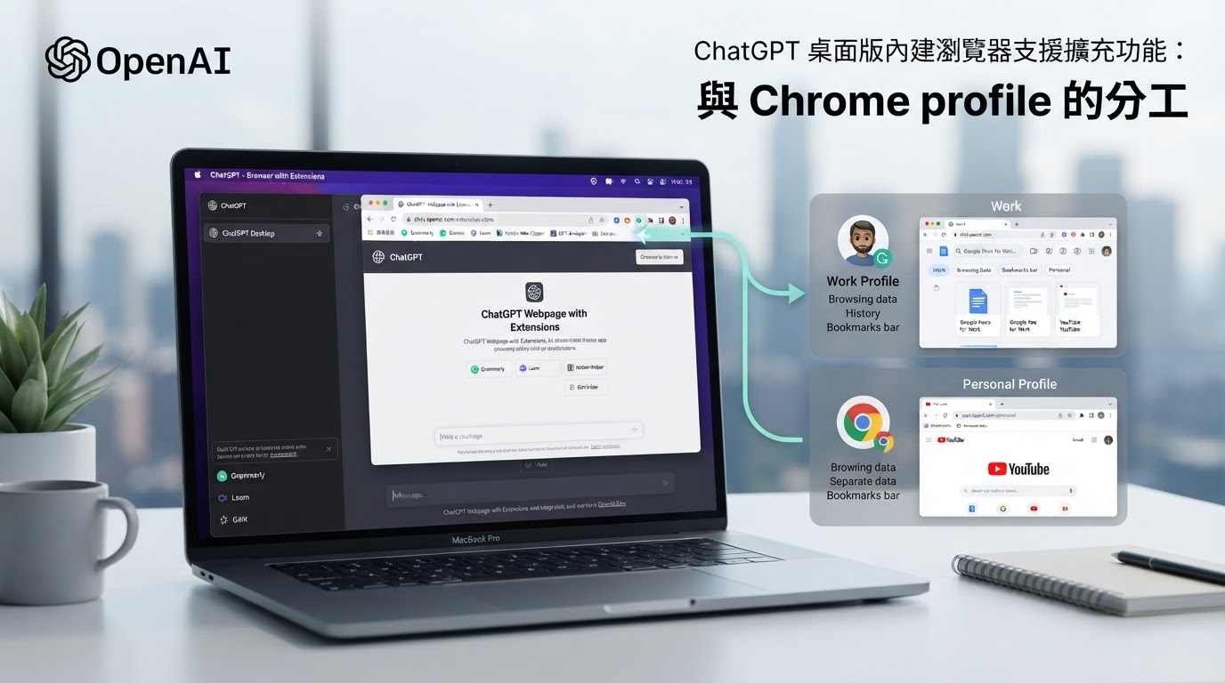 ChatGPT 桌面版內建瀏覽器支援擴充功能:與 Chrome profile 的分工