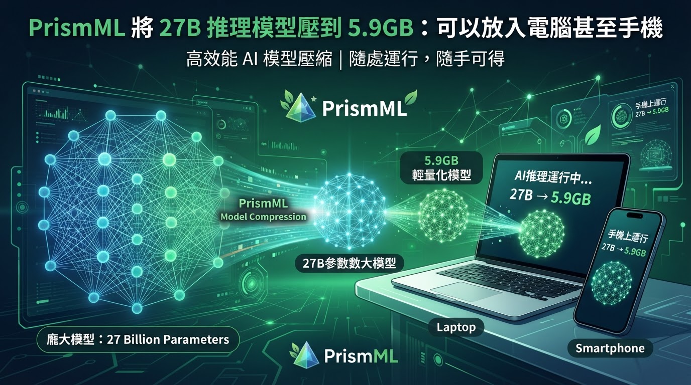 PrismML 將 27B 推理模型壓到 5.9GB:可以放入電腦甚至手機
