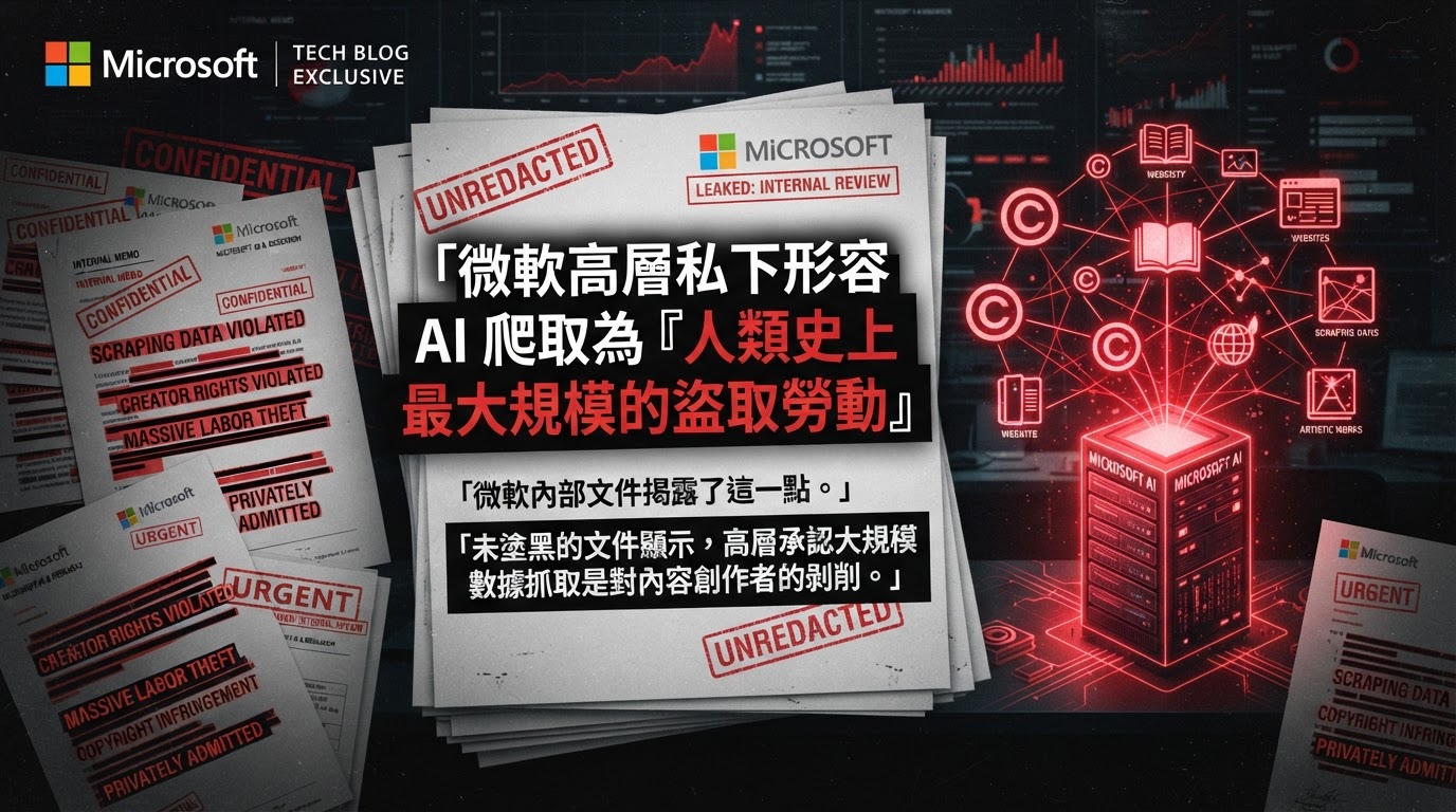 未塗黑文件曝光:微軟高層私下形容 AI 爬取為「人類史上最大規模的盜取勞動」