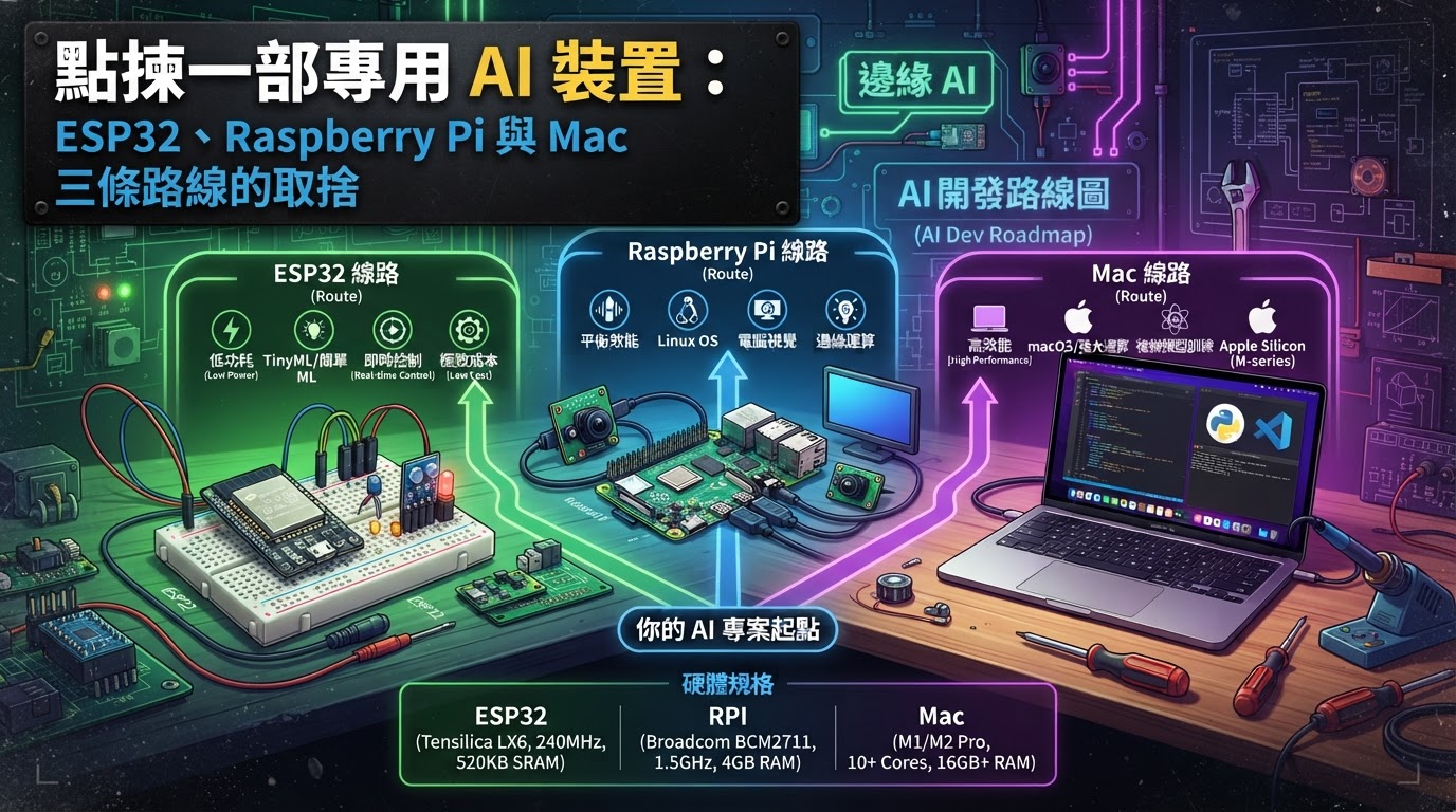 點揀一部專用 AI 裝置:ESP32、Raspberry Pi 與 Mac 三條路線的取捨