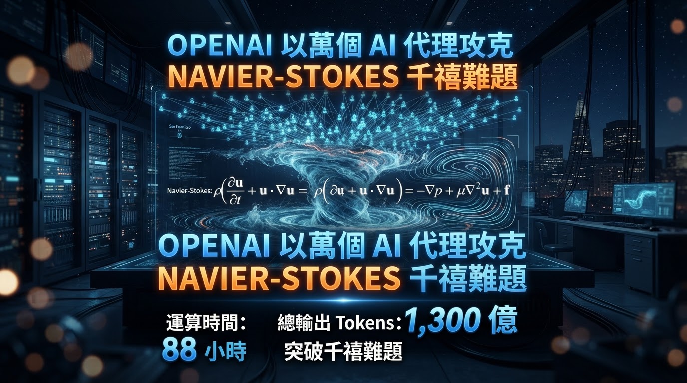 OpenAI 以萬個 AI 代理攻克 Navier-Stokes 千禧難題:88 小時、1300 億輸出 token
