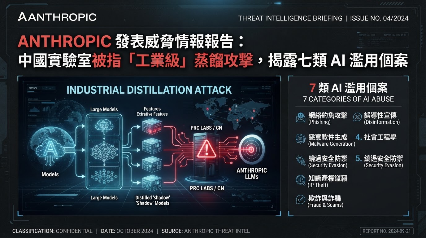 Anthropic 發表威脅情報報告：中國實驗室被指「工業級」蒸餾攻擊，揭露七類 AI 濫用個案