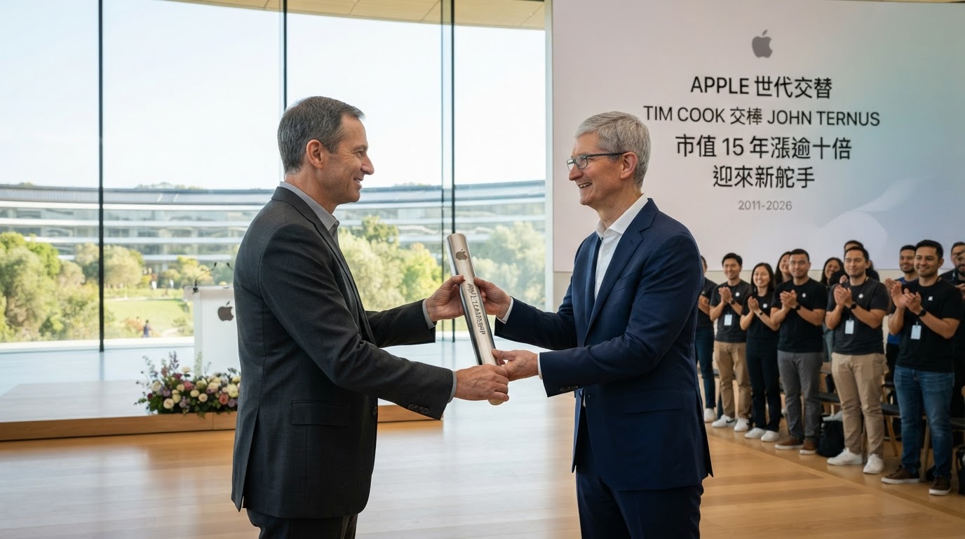 Apple 世代交替:Tim Cook 交棒 John Ternus,市值 15 年漲逾十倍後迎來新舵手