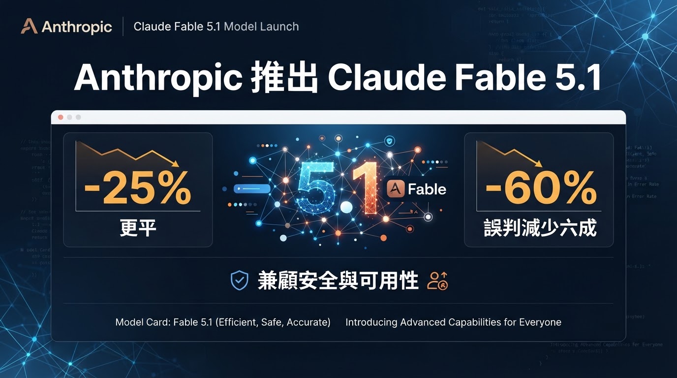 Anthropic 推出 Claude Fable 5.1:更平 25%、誤判減少六成,兼顧安全與可用性