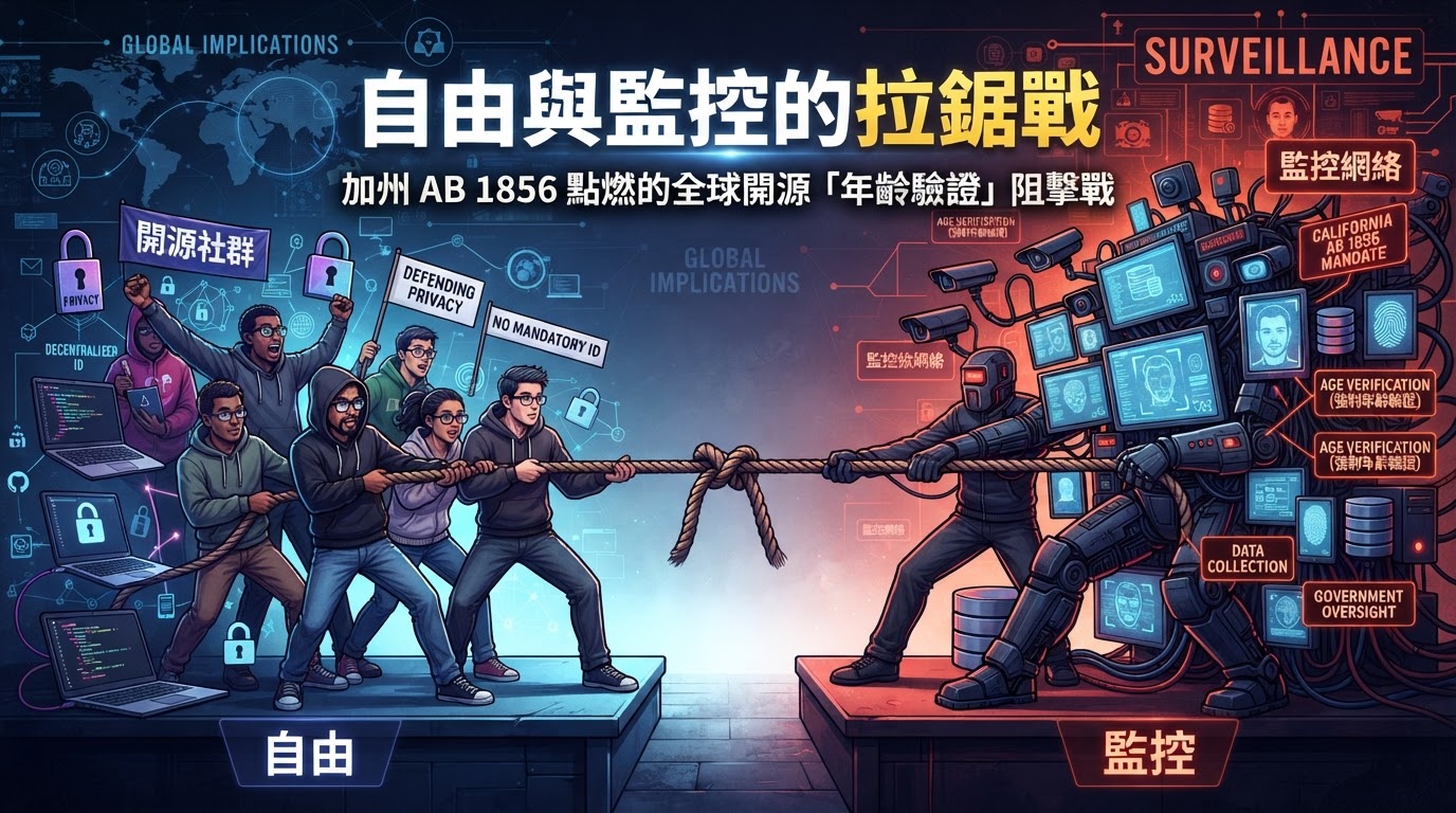自由與監控的拉鋸戰：加州 AB 1856 點燃的全球開源「年齡驗證」阻擊戰