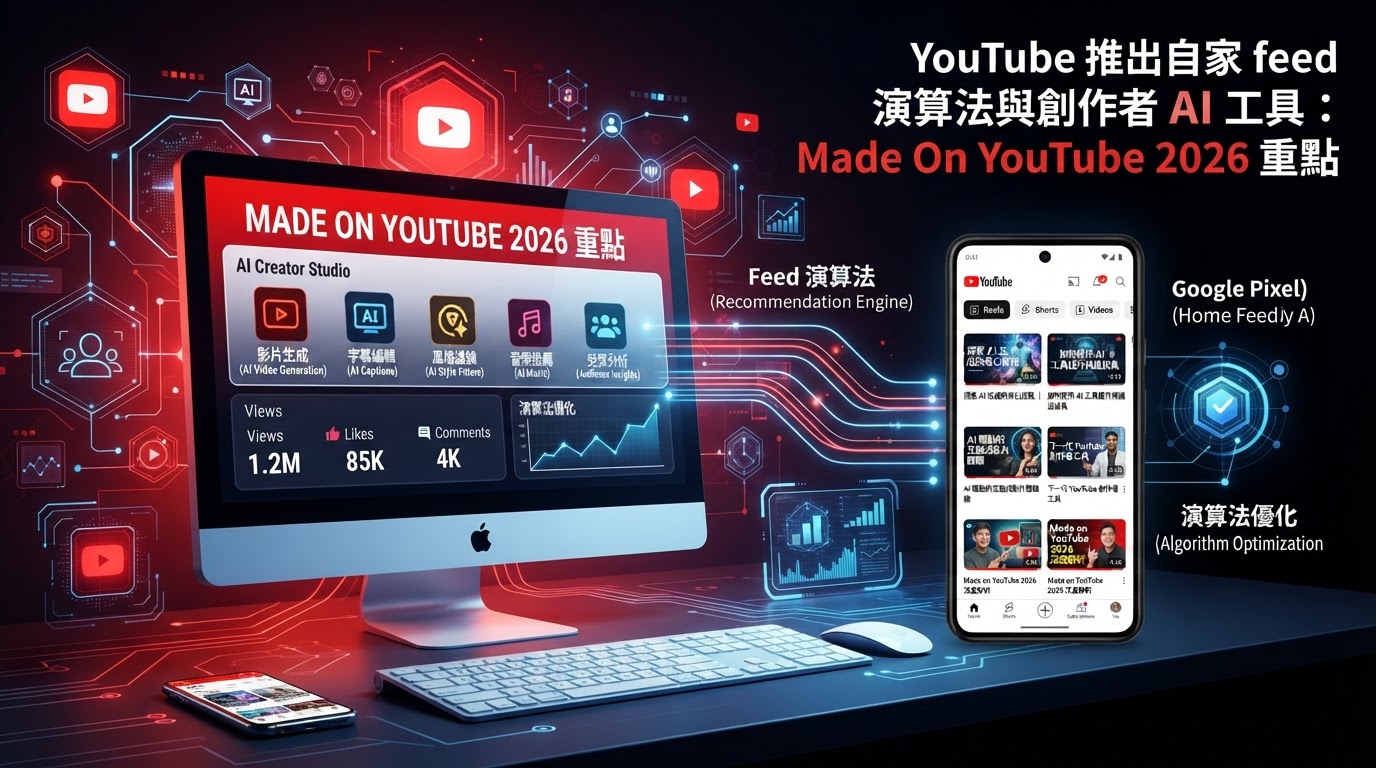YouTube 推出自家 feed 演算法與創作者 AI 工具:Made On YouTube 2026 重點