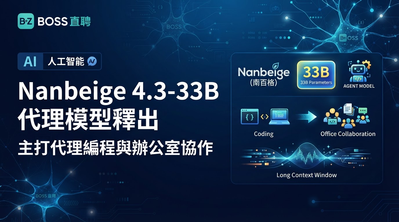 BOSS 直聘旗下團隊釋出 Nanbeige4.3-33B 主打代理編程與辦公室協作