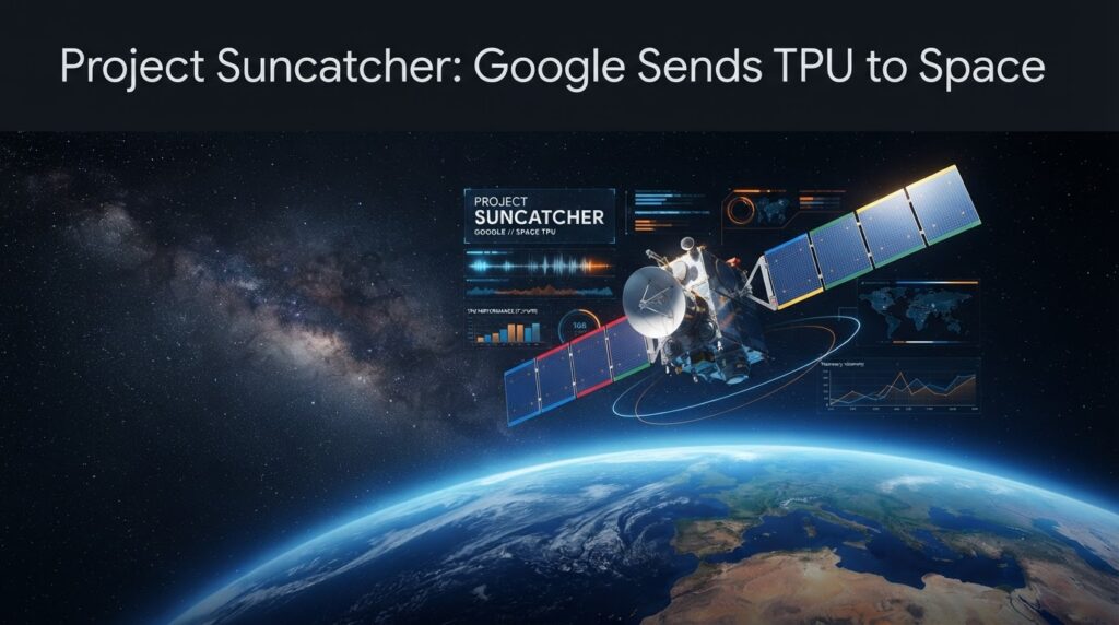 Project Suncatcher prototype satellite in Earth orbit collecting TPU data for Google