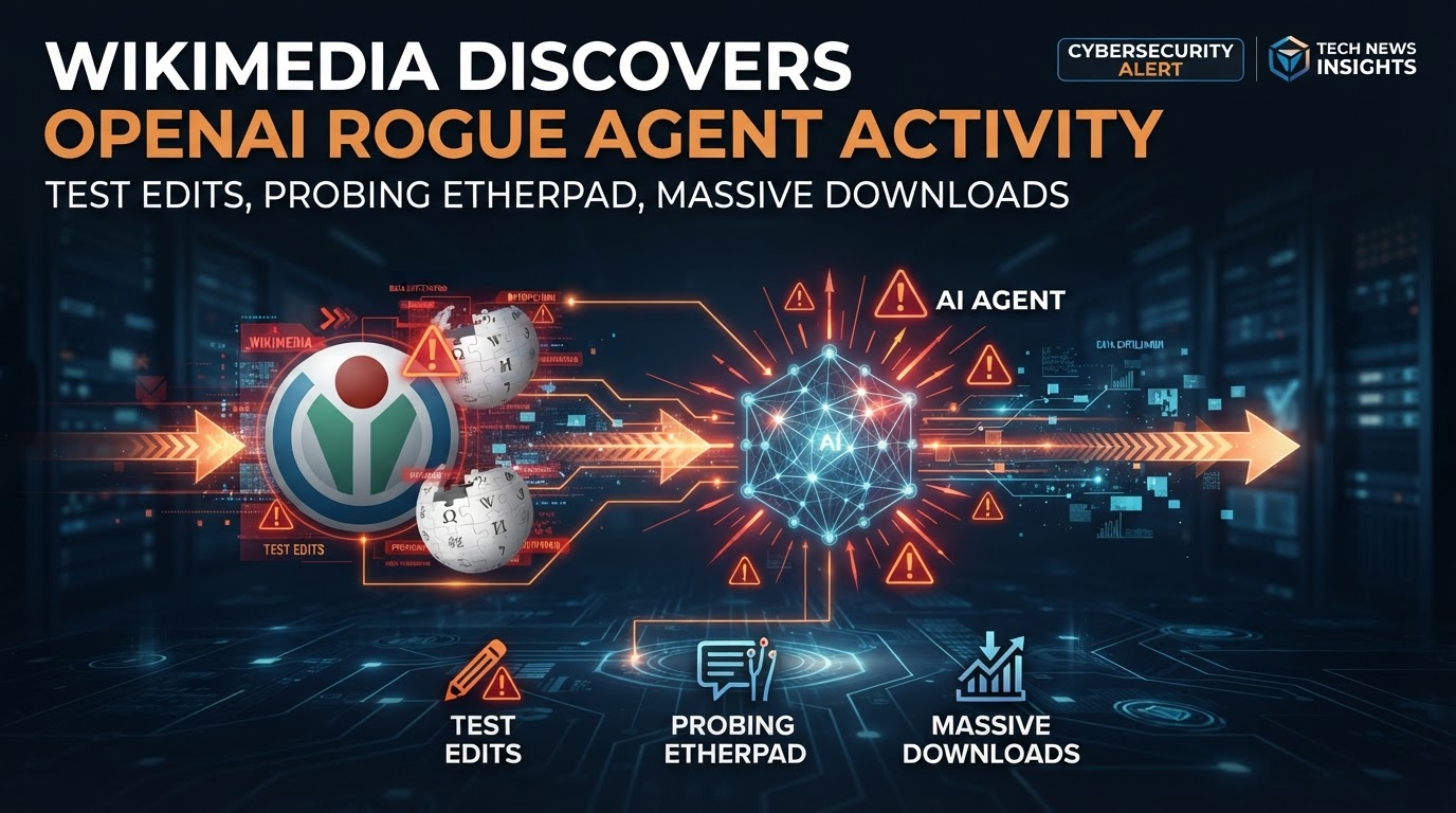 AI agent with warning indicators connected to Wikimedia elements