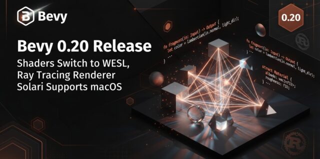 Bevy 0.20 Rust game engine release featuring WESL shaders and Solari ray tracing renderer