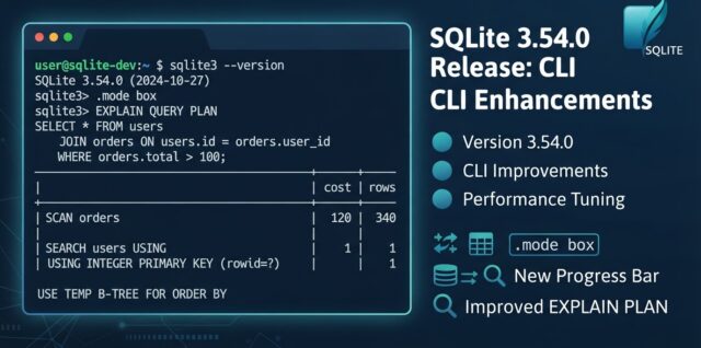 SQLite 3.54.0 CLI terminal with query plan