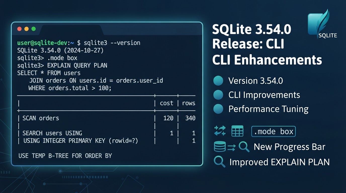 SQLite 3.54.0 CLI terminal with query plan